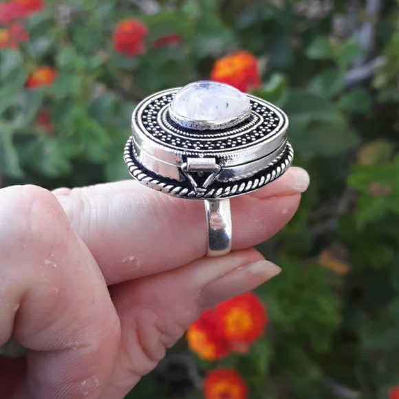 New Rainbow Moonstone 925 Silver Poison Ring. - Picture 3 of 8